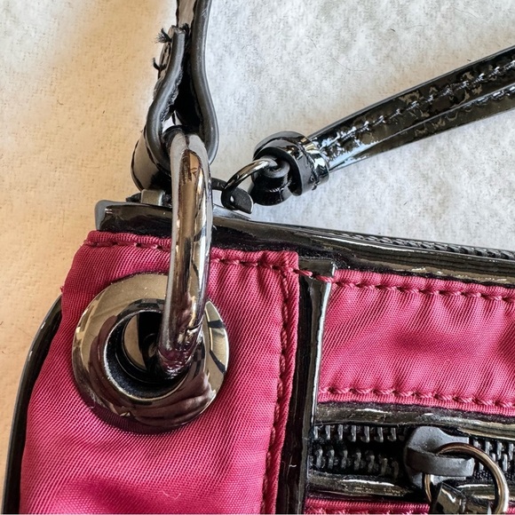 Rafe New York Patent Leather Details Burgundy Canvas Shoulder Bag Purse - Picture 4 of 11